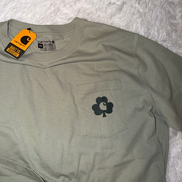 NWT Carhartt Short Sleeve Pocket Tee in Olive with Clover XXL St. Patrick’s Day - Picture 3 of 4